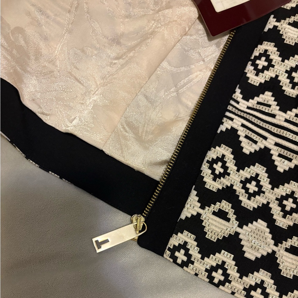 Black white and gold Ted Baker ‘Working Title’ cropped sleeve jacket
